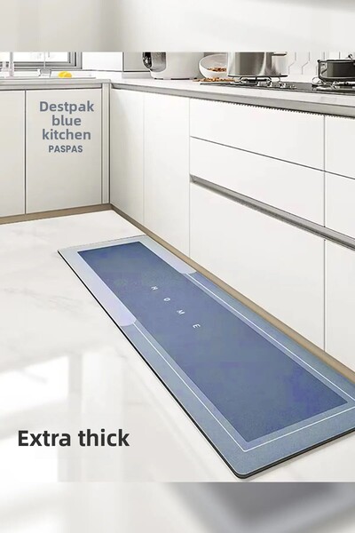 Destpak 40X120Cm (Thick) Blue Water Absorbent Non-Slip Base Bath Mat - Kitche...