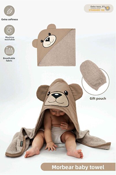 mordesign Morbear Series Baby Embroidered Towel and Washcloth Set - Cotton Soft Newborn Towel
