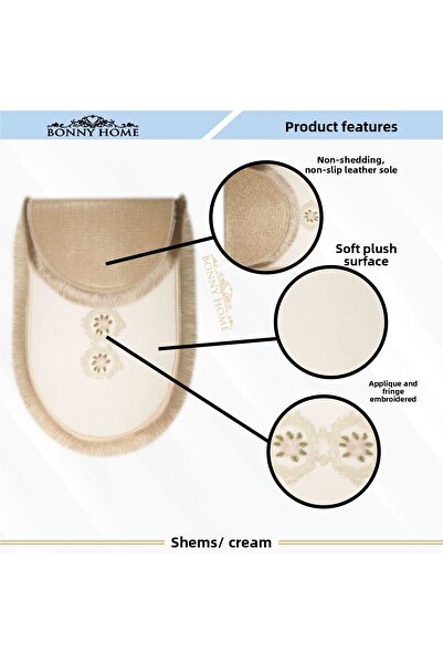 Dokumacıoğlu Σετ χαλιών μπάνιου Shems 3 τεμαχίων σε κρεμ χρώματος προίκας με κρόσσια σετ χαλιών μπάνιου που πλένεται