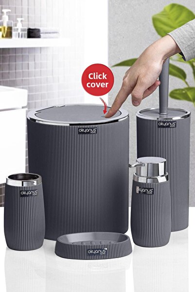 Okyanus Home Set de baie rotund cu dungi cromate antracit din 5 piese