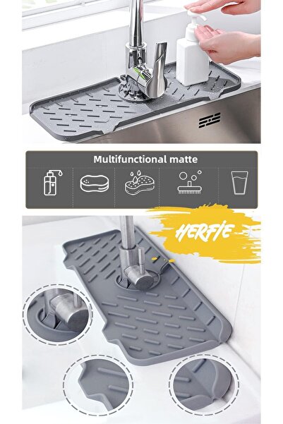 HERFİE Water Splash Blocker Silicone Mat Kitchen Bathroom Sink Faucet Edges Clean holder Lime Removal