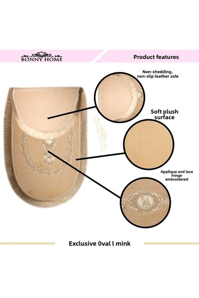 Dokumacıoğlu Σετ 3 εξειδικευμένων χαλιών μπάνιου με οβάλ βιζόν και δαντέλα και κορδόνια - Αντιολισθητικό σετ καθισμάτων τουαλέτας