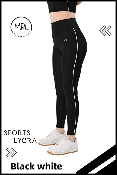 missmaral Women's High Waist Recovery Sports Tights Black / White Stripe Detailed Lycra Diver 1041