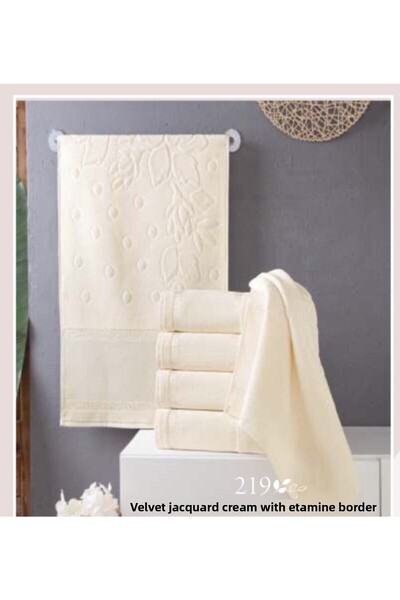 AYHANHOME Etamin Kanavice Prosoape Brodate 6 Piese Crema 50x90 pentru mana si fata