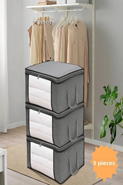 MasterCar Κορυφαίας ποιότητας Γκρι 3 τεμάχια Θήκη αποθήκευσης ρούχων με παράθυρο - Organizer ντουλάπας αποθήκευσης κάτω από το πάτο