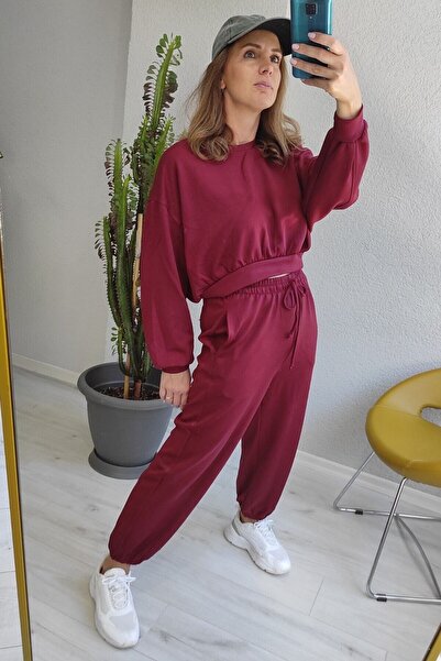 lady special Set de trening pentru damă roșu Claret - țesătură 100% modal