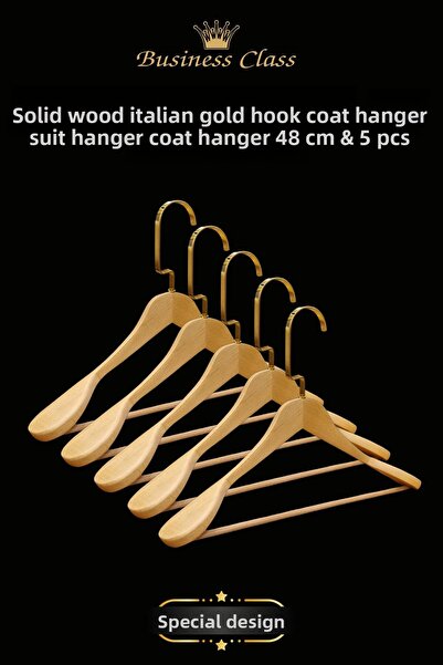 Manken İstanbul 48 Cm Latime Cârlig Italian Auriu Haine Din Lemn Masiv - 5 Umerașe Business Class