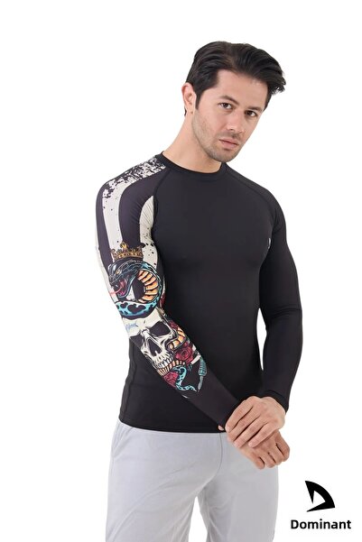 DOMİN SPOR Ανδρικό μακρυμάνικο μονό μανίκι κρανίο με μοτίβο συμπίεσης γυμναστικής αθλητικό μπλουζάκι σώματος