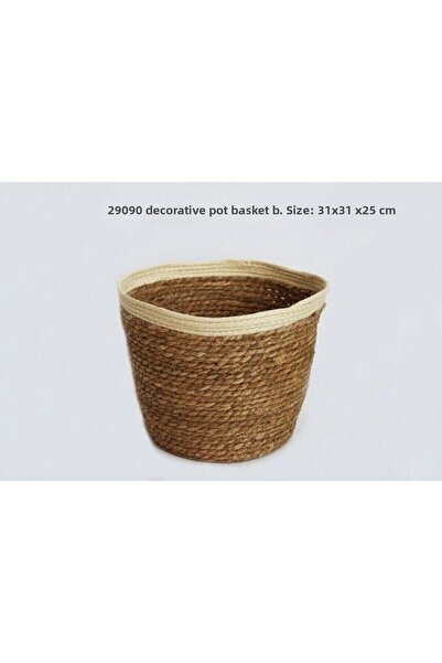 Sever White Striped Wicker Flower Pot Basket - Handleless Fma 290906