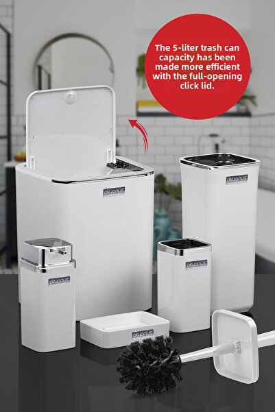 Okyanus Home Λευκό τετράγωνο σετ μπάνιου 5 τεμαχίων χρωμίου