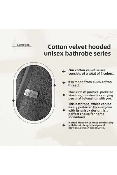 Semecca Bavlněný sametový Unisex antracitový župan s kapucí
