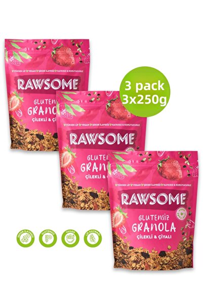 Rawsome 3 عبوات من الجرانولا الخالية من الغلوتين بالفراولة والندى 3 × 250 جم