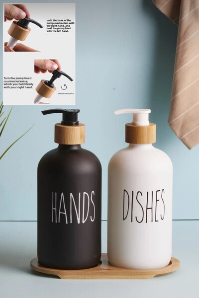 Snow Homs Lotion with Bamboo Base Black White 2 Li Liquid Soap Dispenser, Black White Glass Bamboo Soap Dispenser