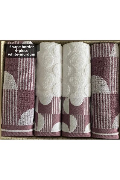 Özdilek Shape Border 4 piese cutie prosop de baie alb - prune