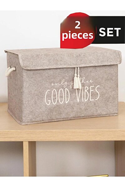 Smyak صندوق صغير باللون البيج - 2 غطاء من اللباد (35x24x24 سم)