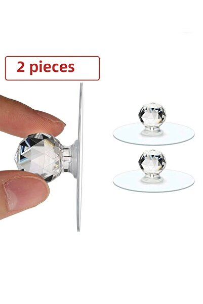 GELİNHOMES رأس كريستال شفاف 2 قطعة مقبض لاصق خزانة درج مقبض حامل شماعات