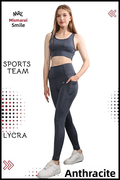 missmaral Γυναικείο κάτω μπλουζάκι Fitness Pilates Running Sports Slm Fit Κολάν διπλής τσέπης ψηλόμεσο Lycra Anthracite 3065