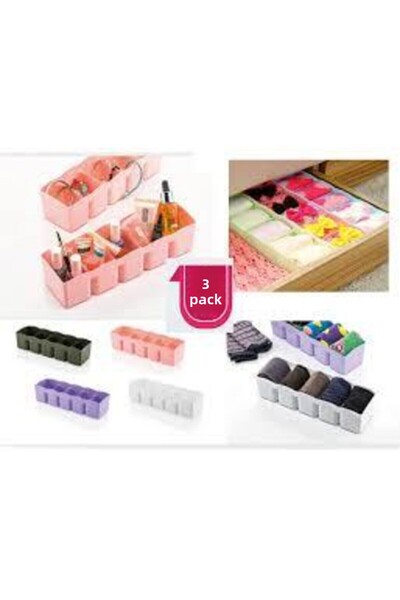 HİFA Organizator cu 5 compartimente în sertar 3 bucăți (roz, alb, mentă)