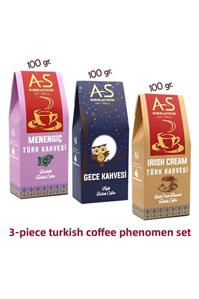AS Kurukahvecisi طقم فينومين قهوة تركية مكون من 3 قطع (مننجيك، ليل، إيريش)