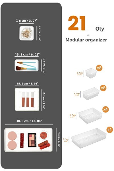 Meleni Home 21-piece Transparent Cosmetic and Makeup Organizer - In-cabinet Organizer