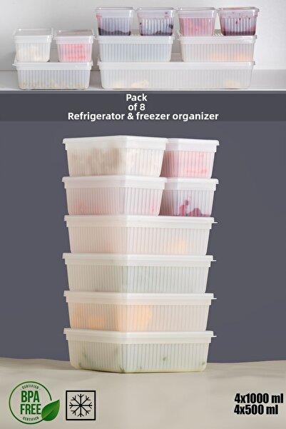 Porsima 2010 8-Piece Freezer Refrigerator Organizer Pulses Storage Container Set Suitable for Deep Freezer