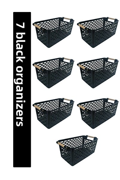 KRM HOME 7 Pieces Black Plastic Organizer Basket - Inner Cabinet and Drawer Organizer