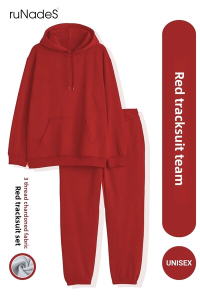 ruNadeS Men's Cotton Kangaroo Pocket Elastic Leg Sweatpants Set - Casual