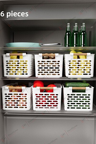 Alacarte 6 قطع سلة تنظيم بيضاء متعددة الأغراض مع حامل - منظم داخل الخزانة والثلاجة - أبيض