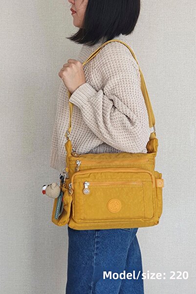 FCSTORE Yellow Women's Strappy Crossbody Bag Mega Messenger Bag Klinkır Multi-Compartment Shoulder Bag Krinkıl Nemobags