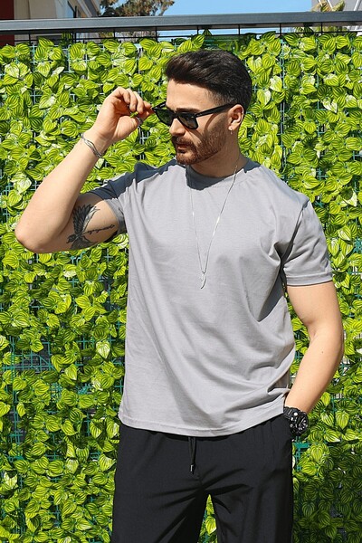 EydaMoon Ανδρικό γκρι ελαστικό 100% βαμβακερό ύφασμα με κοντομάνικο μπλουζάκι με χαλαρή εφαρμογή