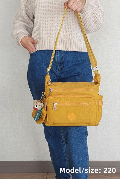 FCSTORE Yellow Women's Strappy Crossbody Bag Mega Messenger Bag Klinkır Multi-Compartment Shoulder Bag Krinkıl Nemobags