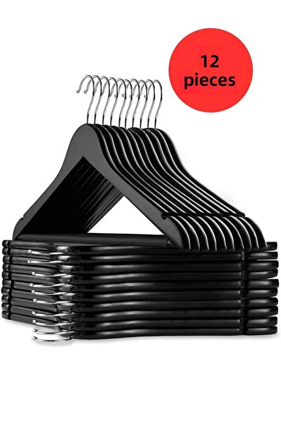 ALP HOME 12 bucăți din plastic cu aspect lemnos, haine negre, umeraș pentru haine, umeraș pentru cămașă, umeraș pentru pantaloni