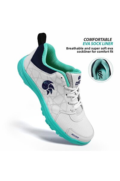 DSC Belter Cricket Shoes | Sea Green/white | 1 Uk/2 Us/35 Eu | Mesh | Lightweight & Comfortable