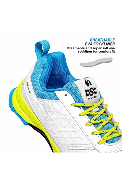 DSC Jaffa 22 Cricket Shoes | White/Lime - Yellow | For Boys and Men | 8 UK, 9 US, 42 EU