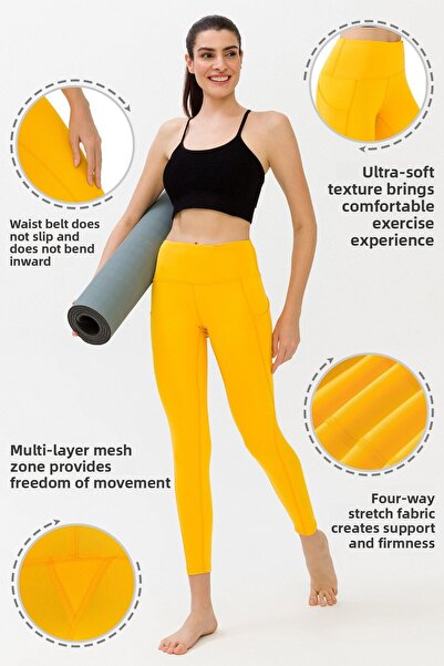 Los Ojos Colanți de damă galbene cu talie înaltă cu buzunar dublu