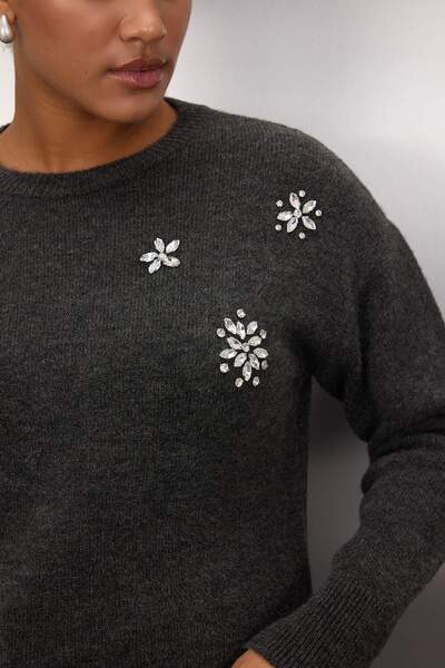 Trendyol Curve Anthracite Stone Detailed Soft Feeling Knitwear Sweater Tbbaw26An00009