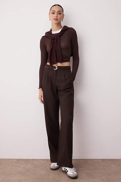 Trendyol Collection Кафяв широк плисиран панталон от тъкан плат TWOAW22PL0475 Palazzo