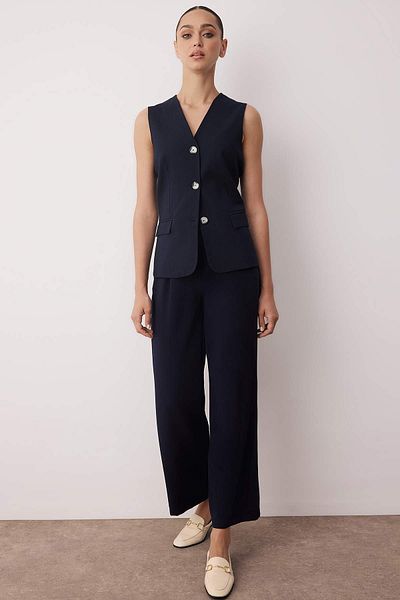 Trendyol Collection Темно-сині плісировані штани з високою талією та широкими штанинами TWOAW21PL0076
