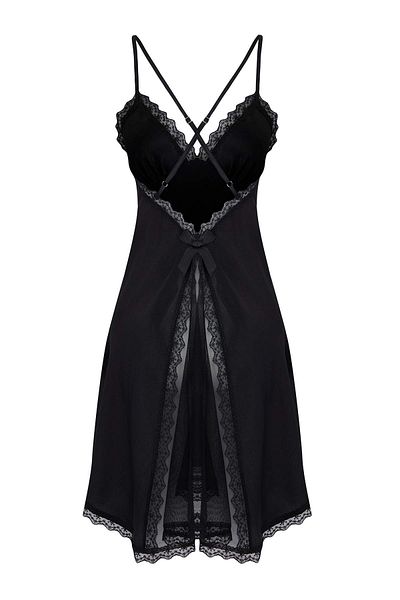 Trendyol Collection Babydoll/fantastică cămașă de noapte din satin cu detaliu din tul și dantelă cu fantă neagră THMAW26CY00003