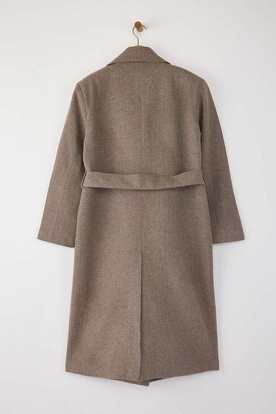 Trendyol Collection Дълго палто с двоен ред овърсайз модел норка и рилена кост TWOAW26KB00035