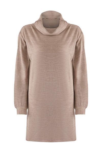 Trendyol Collection Beige Mini Knitwear Wide Fit Dress Twoaw23El00026