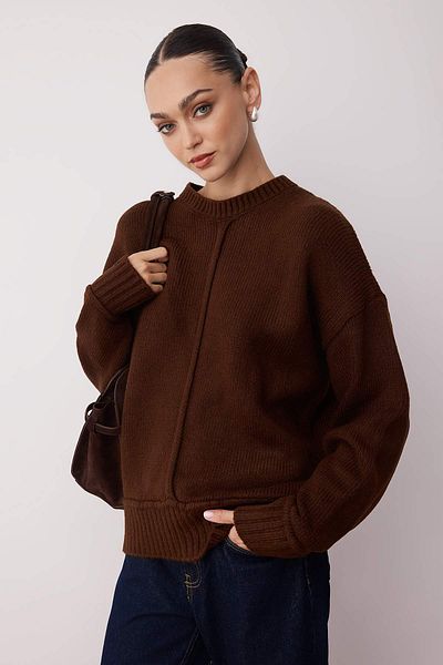 Trendyol Collection Brown Soft Textured Wide Fit Stitching Detail Knitwear Sweater Twoaw26Kz00075