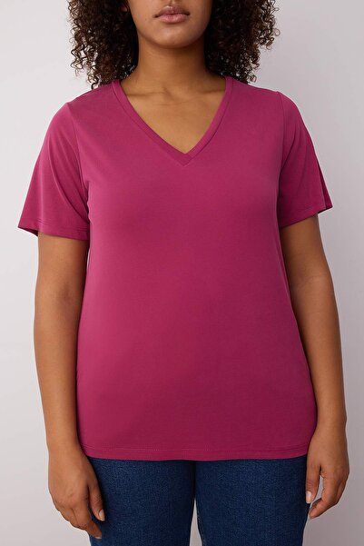 Trendyol Curve Μπλουζάκι με ντραπέ με λαιμόκοψη με λαιμόκοψη Dusty Rose TBBSS25BF00053