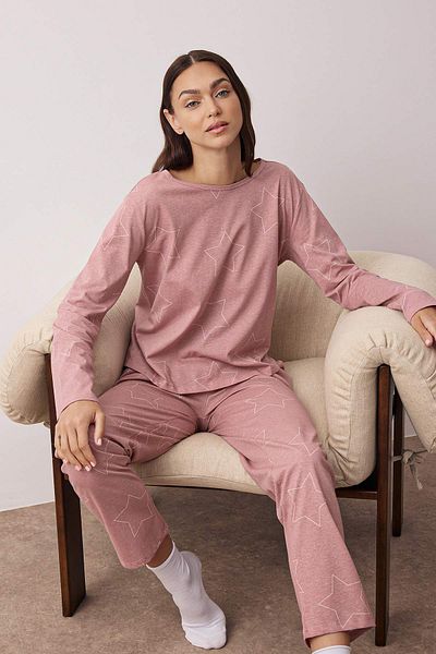 Trendyol Collection Рожевий 100 бавовняний піжамний комплект Starry Orme THMAW24PT00234