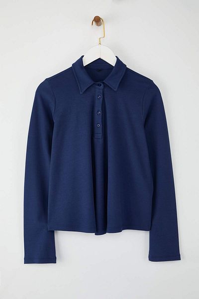 Trendyol Collection Μπλε Navy Tok Πανί Polo γιακά με κουμπιά Χαλαρή/Άνετη Πλεκτή Μπλούζα TWOAW26BZ00074