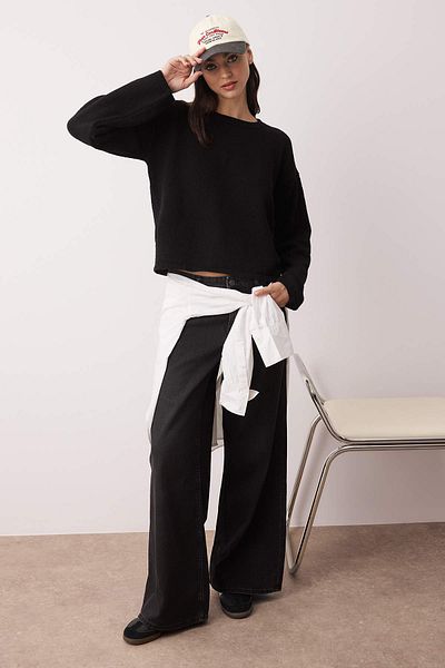 Trendyol Collection Black More Sustainable Cotton Wide Fit Basic Knitwear Sweater Twoaw26Kz00107