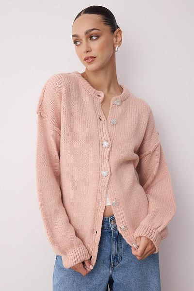 Trendyol Collection Ροζ μαλακή υφή με κουμπιά καρδιάς φαρδιά πλεκτή ζακέτα TWOAW26HI00116