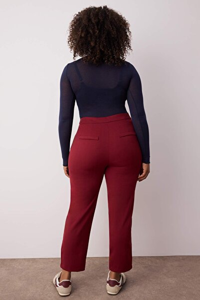 Trendyol Curve Bordo cigaretové tkané kalhoty TBBAW23AR00051
