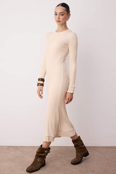 Trendyol Collection Apariție mercerizată pudră Ață premium/Ață specială Rochie de tricotaj maxi cu guler ridicat TWOAW26EL00001