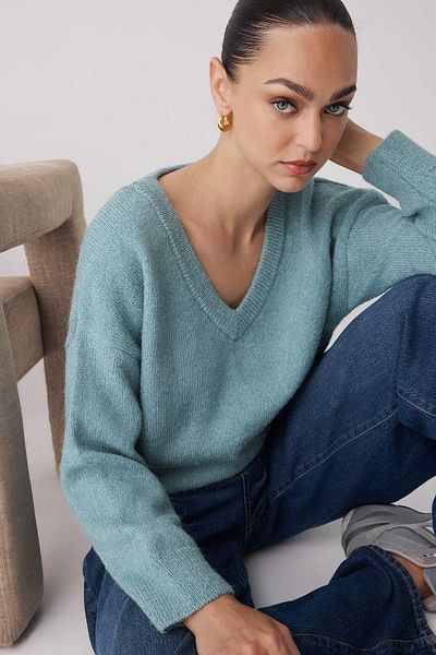 Trendyol Collection Mint More Sustainable Alpaca Wool Blended Wide Fit Premium Yarn Knitwear Sweater Twoaw26Kz00000